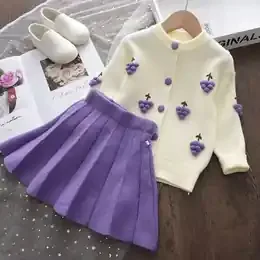 Bear Leader baby girls knitted cardigan and pleated skirt set