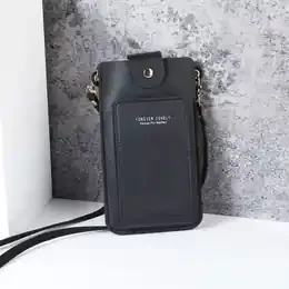 Women's crossbody mobile phone bag in black PU leather