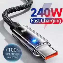 240W nylon USB Type-C super fast charging cable with digital display