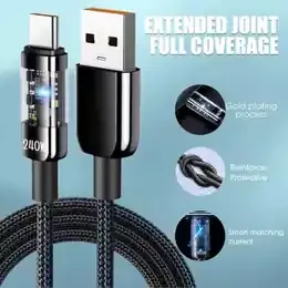 240W Nylon USB Type C Super Fast Charging Cable for Samsung, Xiaomi, Huawei & Honor, LED Digital Display USB-C Charger Data Cord product image