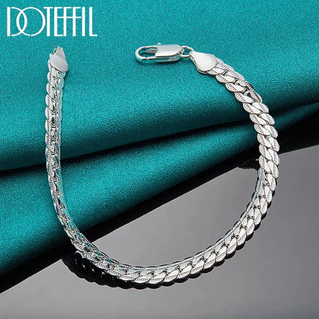 DOTEFFIL 925 Silver Bracelet — 6mm Flat Side Chain product image