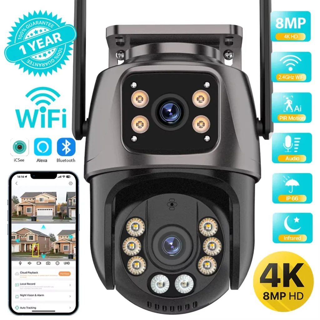 4K 8MP WiFi PTZ Outdoor Dual Lens Security Camera