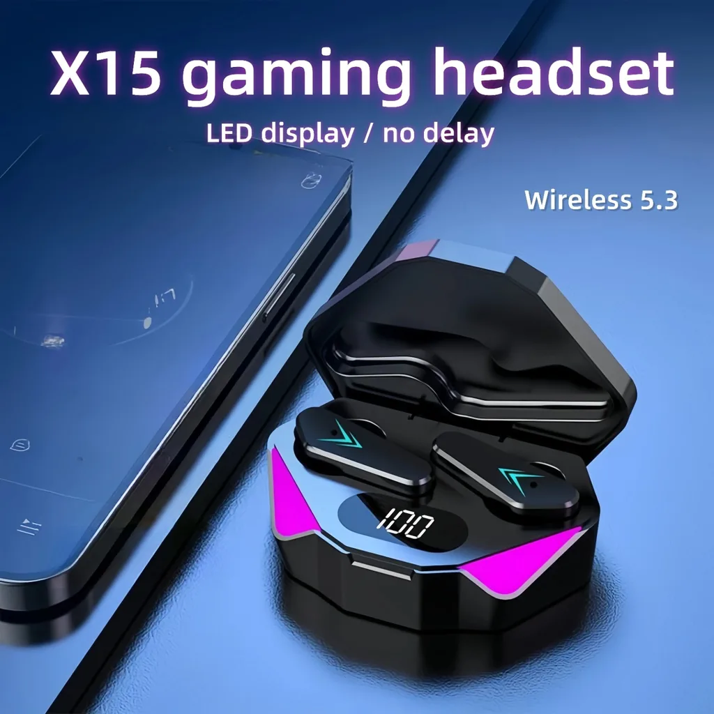 X15 wireless gaming earbuds with LED charging case