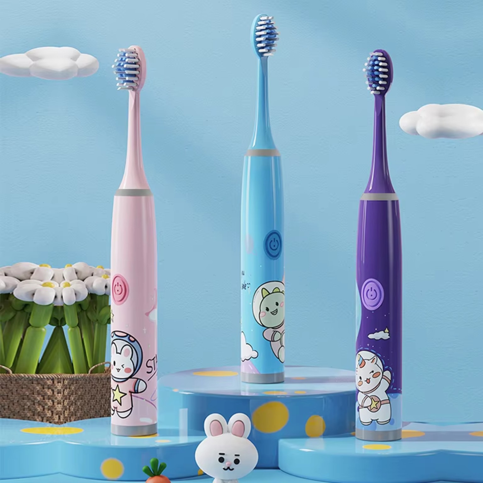 Kids cartoon electric toothbrush with soft bristles
