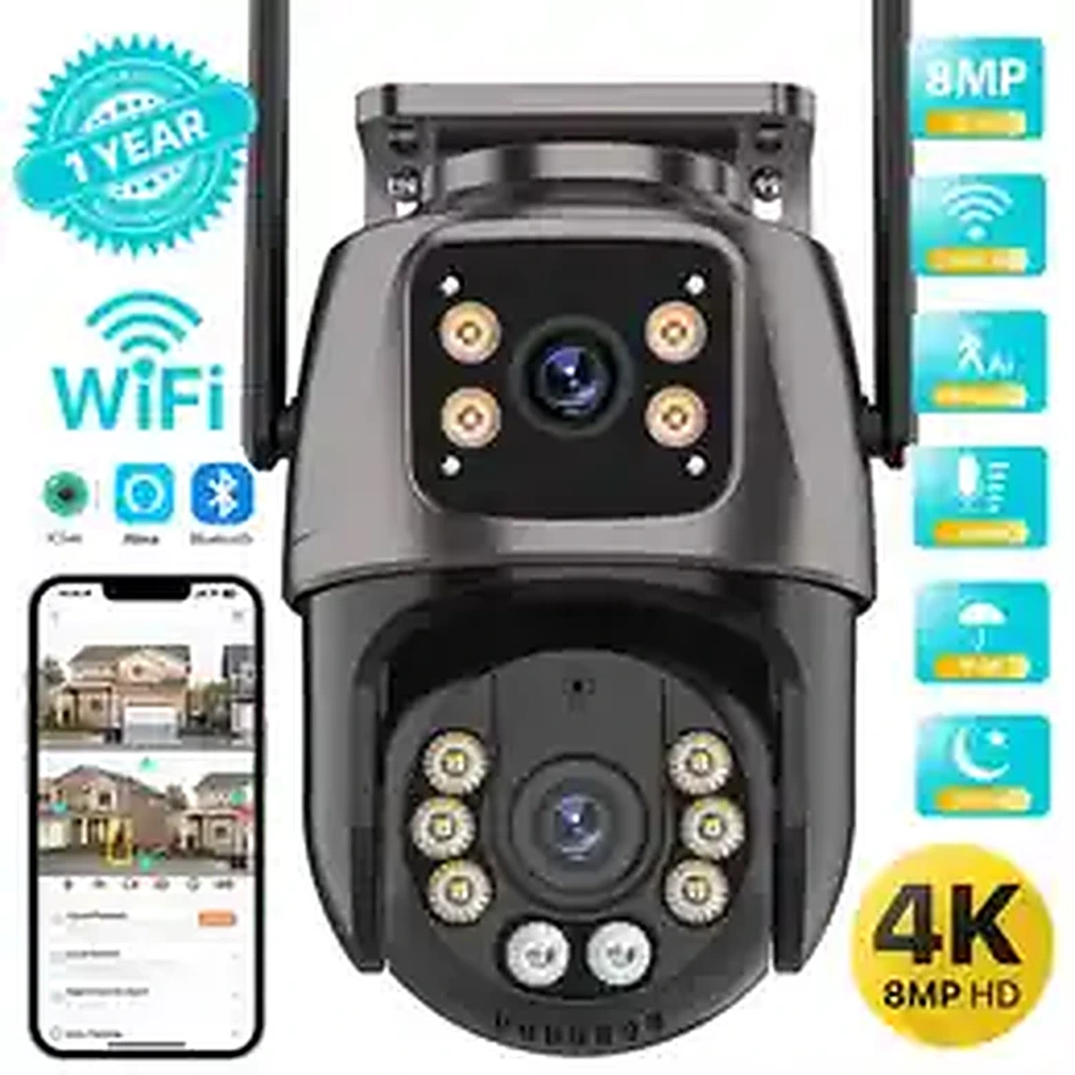 4K 8MP WiFi PTZ Outdoor Dual Lens Security Camera