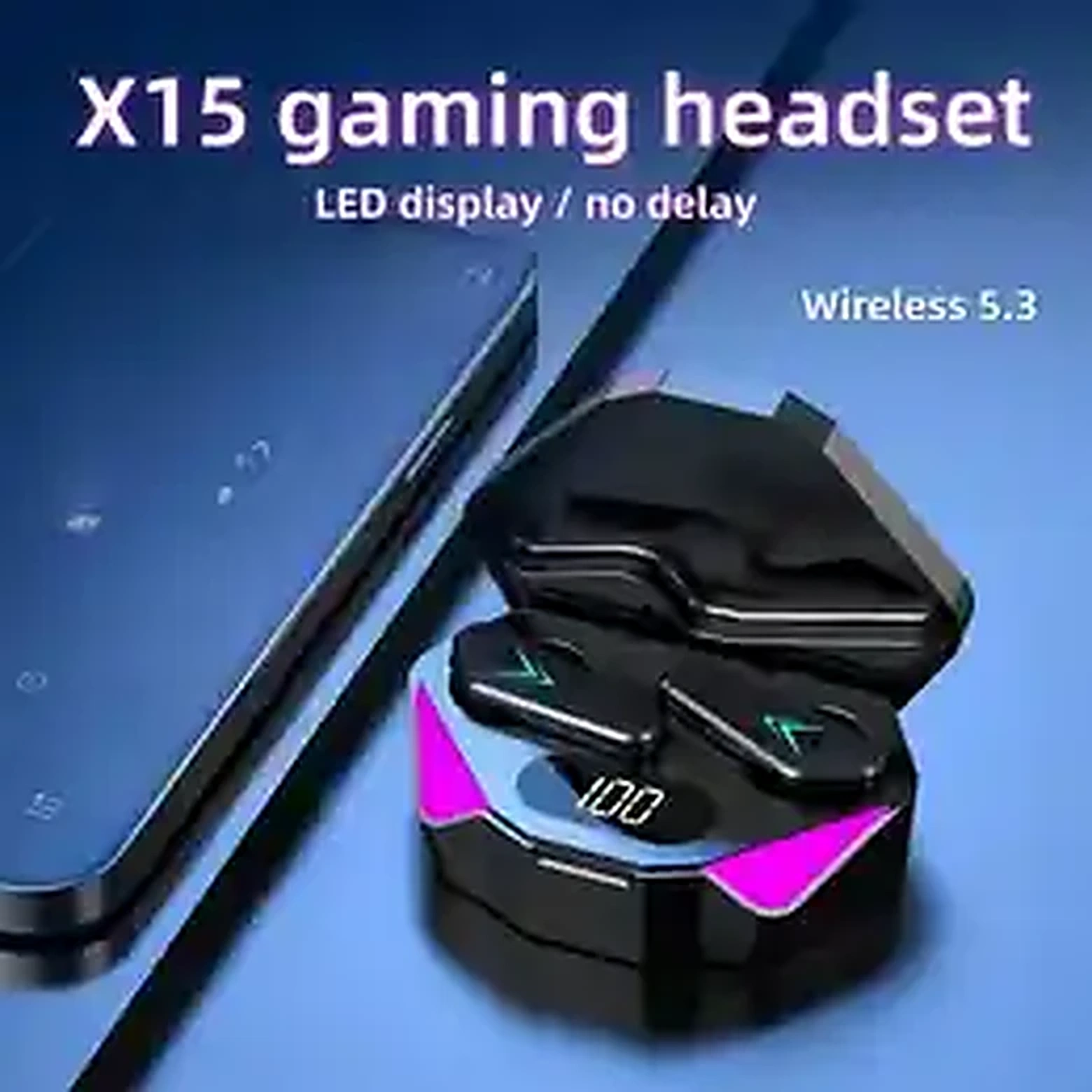 X15 wireless gaming earbuds with LED charging case