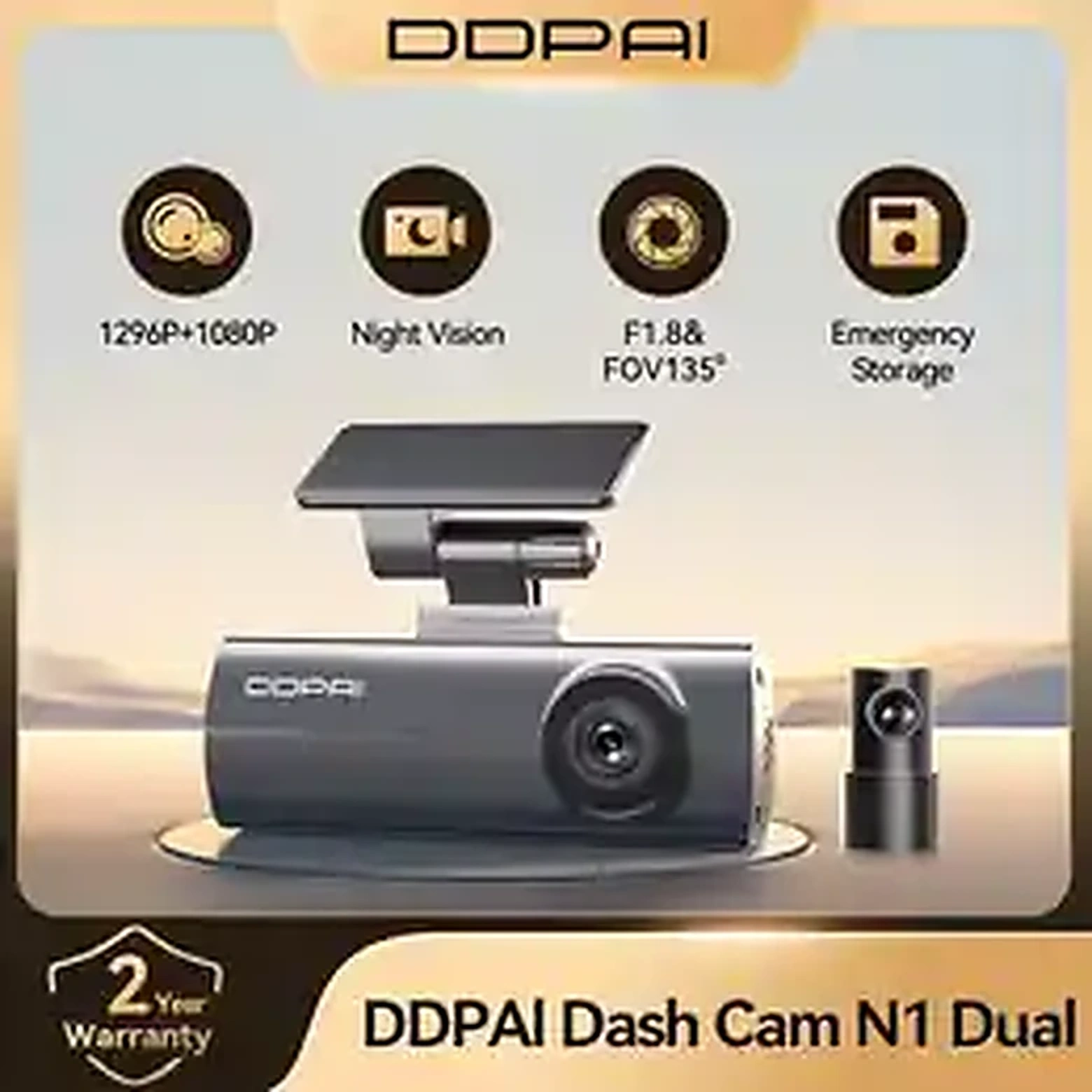 DDPAI N1 Dual dash cam front and rear camera system