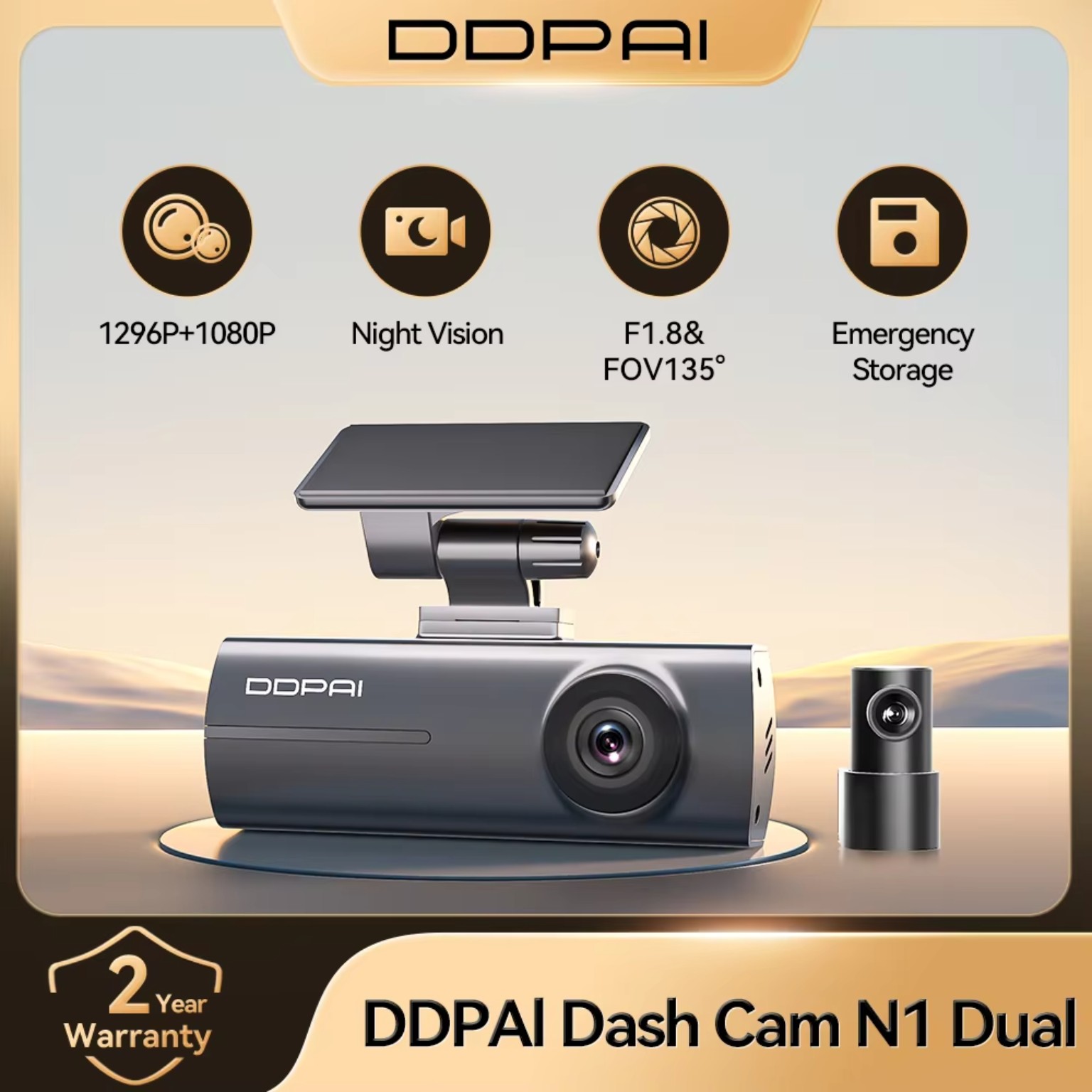 DDPAI N1 Dual dash cam front and rear camera system