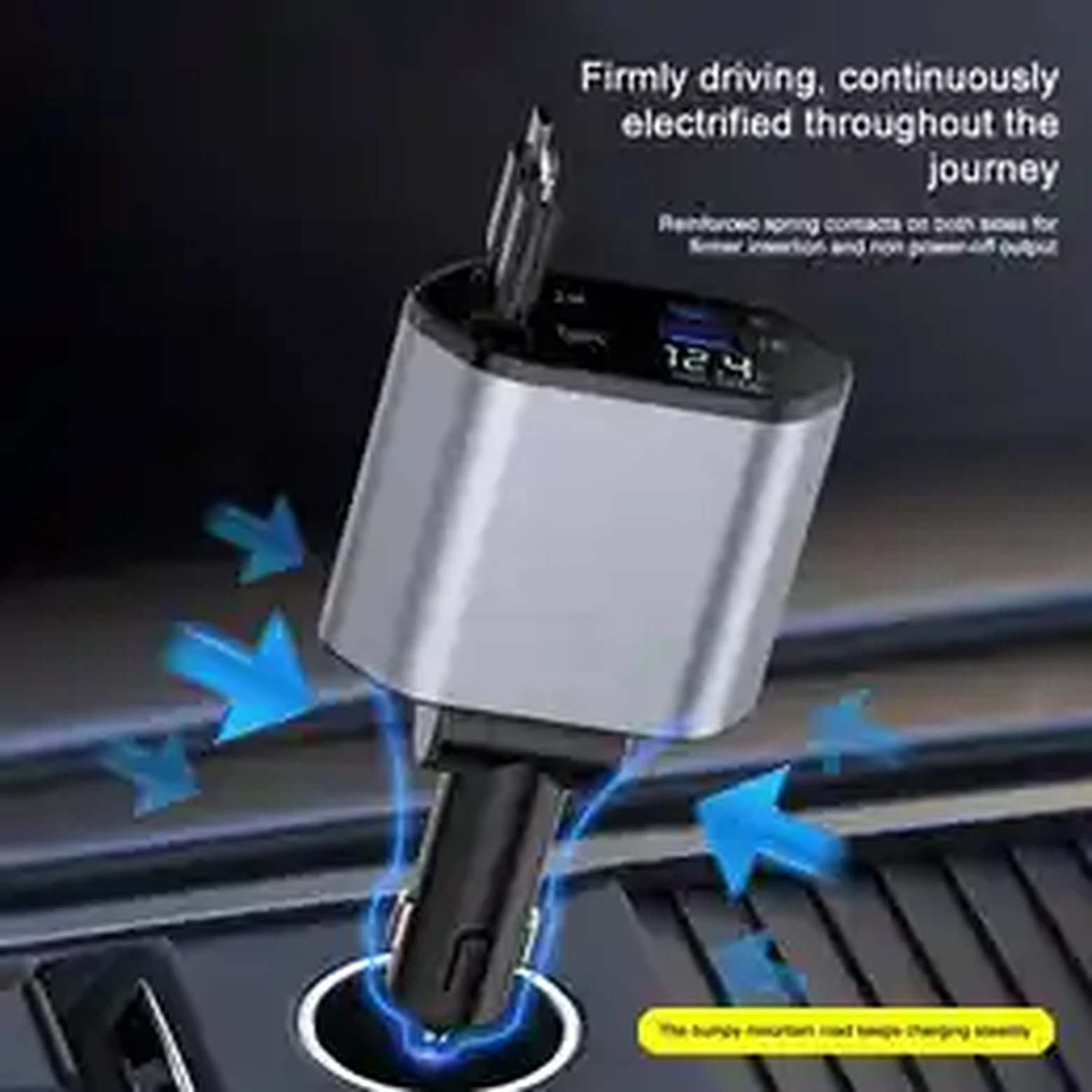 Retractable Dual-Line Car Charger • USB + Type-C Fast Charging product image