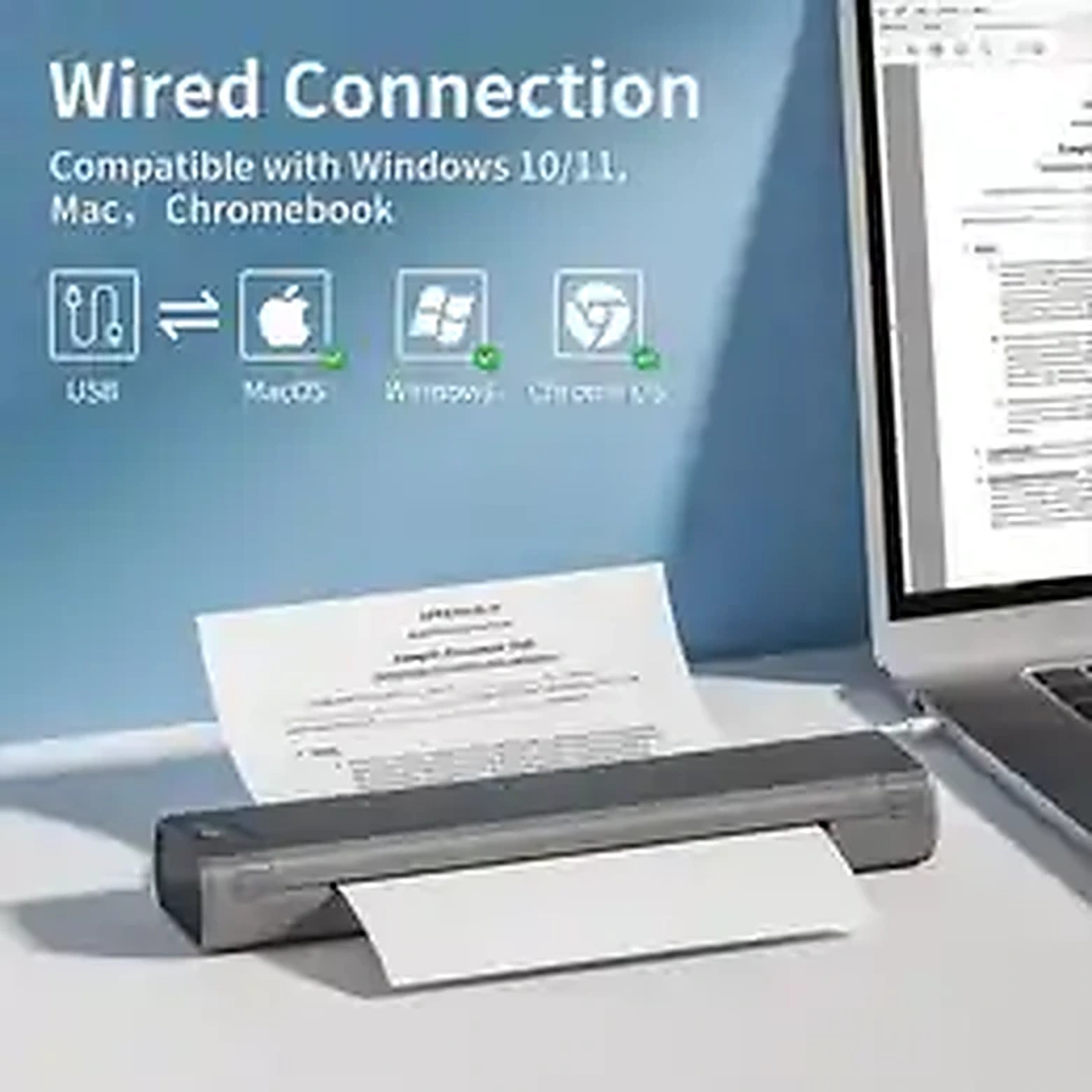 Phomemo M08F A4 portable inkless thermal printer with wired computer connection