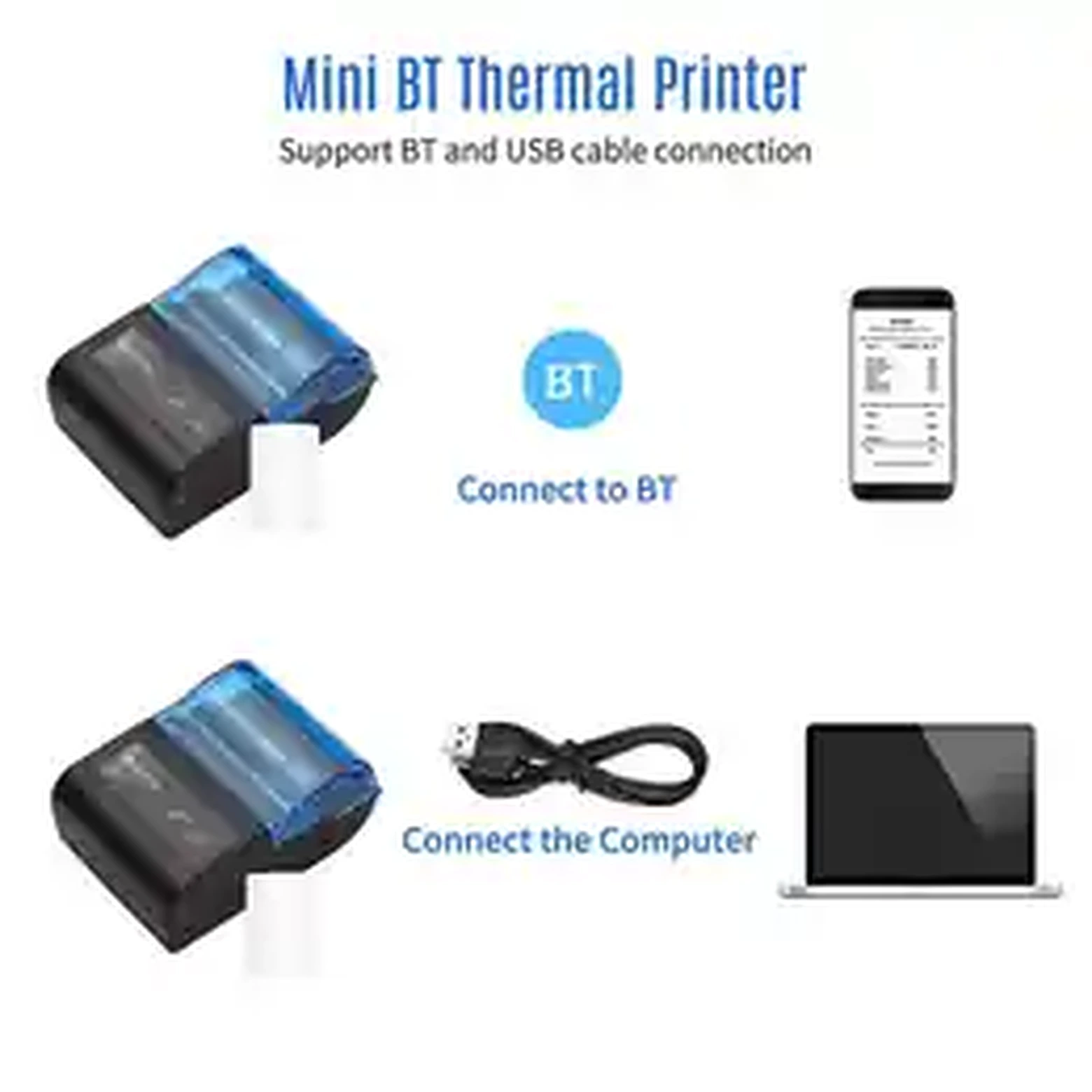 58mm Mini Portable Thermal Receipt Printer • Bluetooth + USB product image