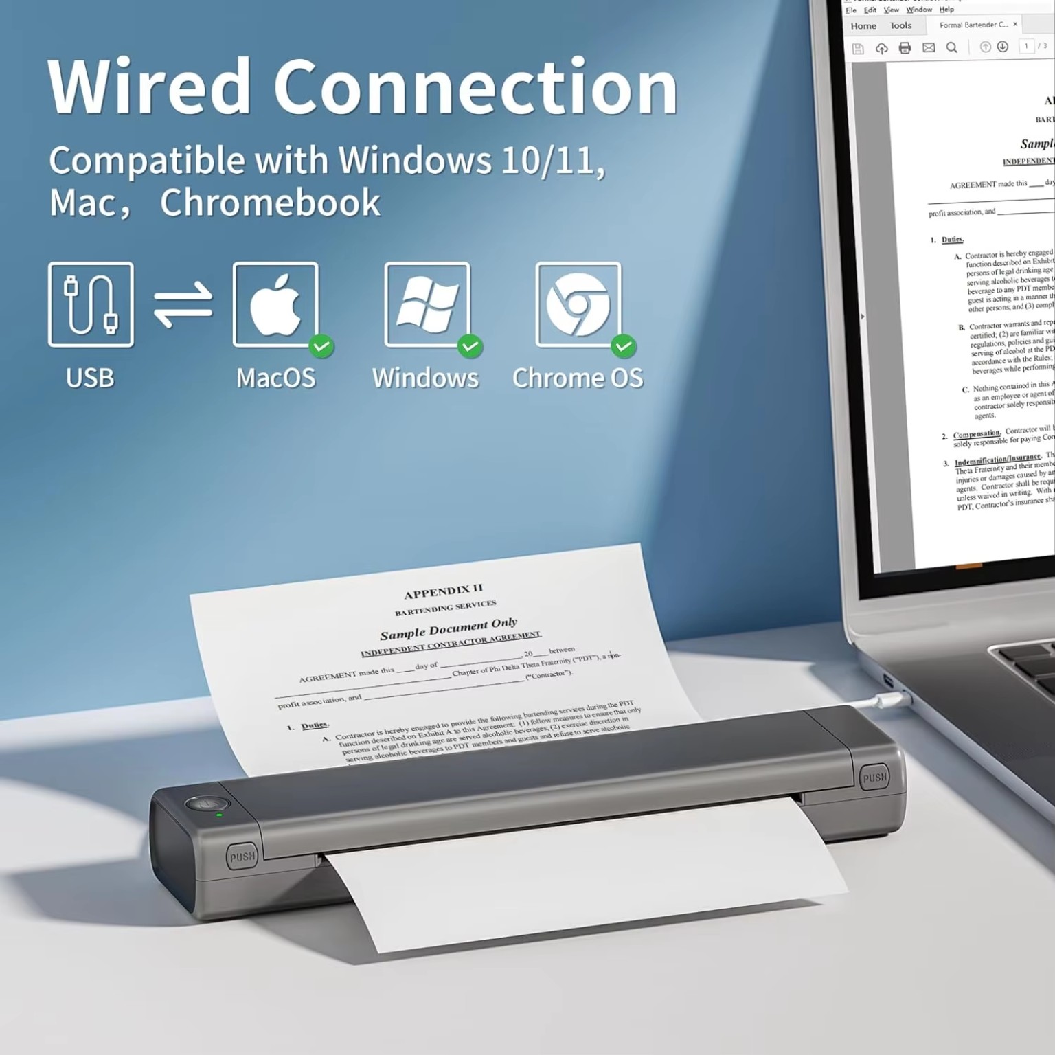 Phomemo M08F A4 portable inkless thermal printer with wired computer connection