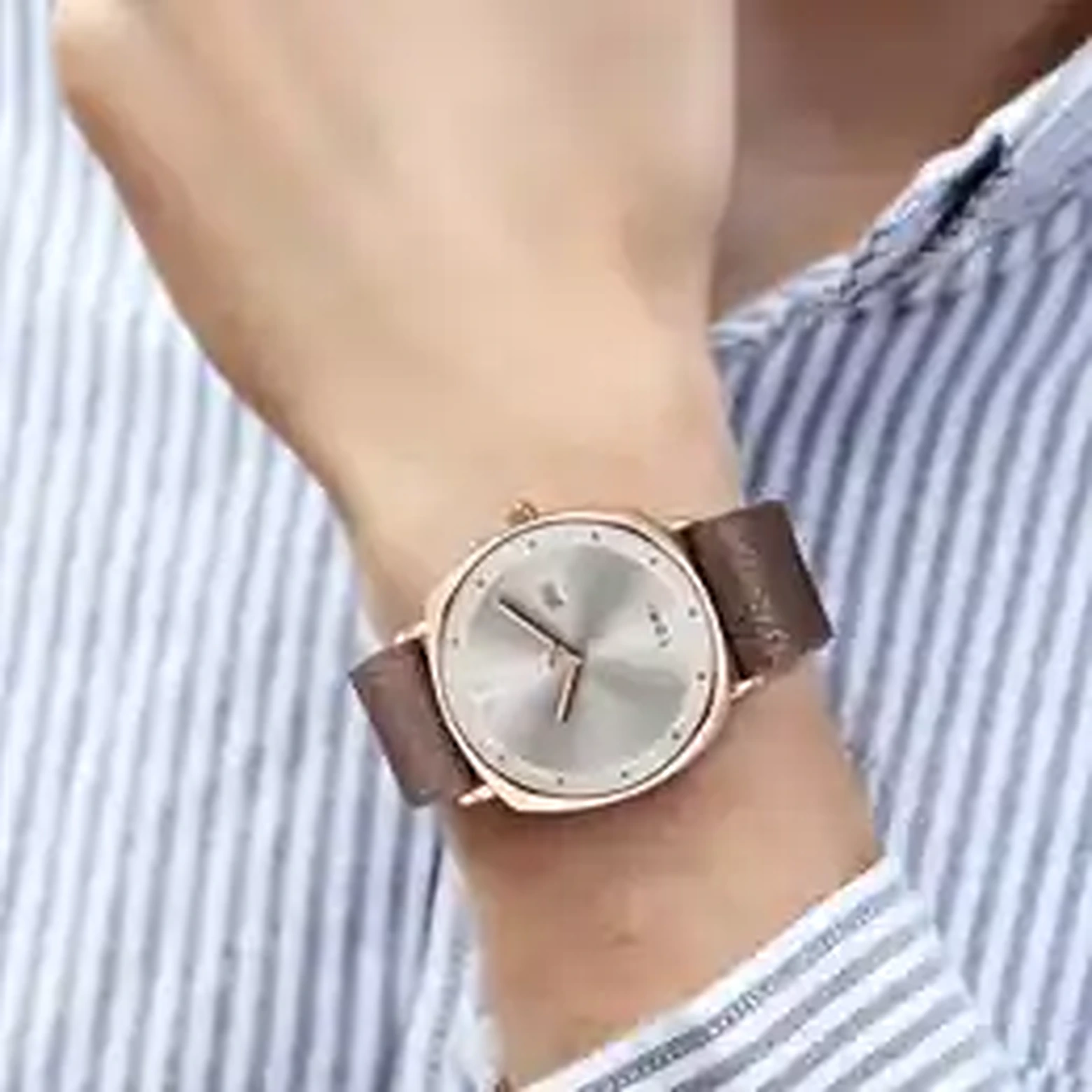 TOMI men's silver dial brown leather watch