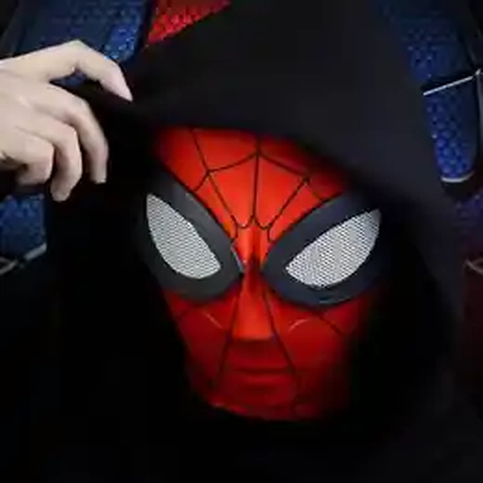 Spider superhero red mask close-up