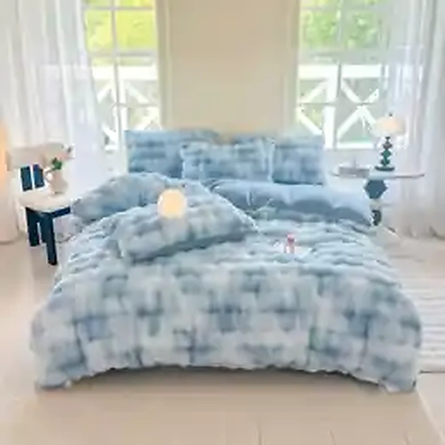 Extra soft cozy bubble rabbit plush fleece duvet cover