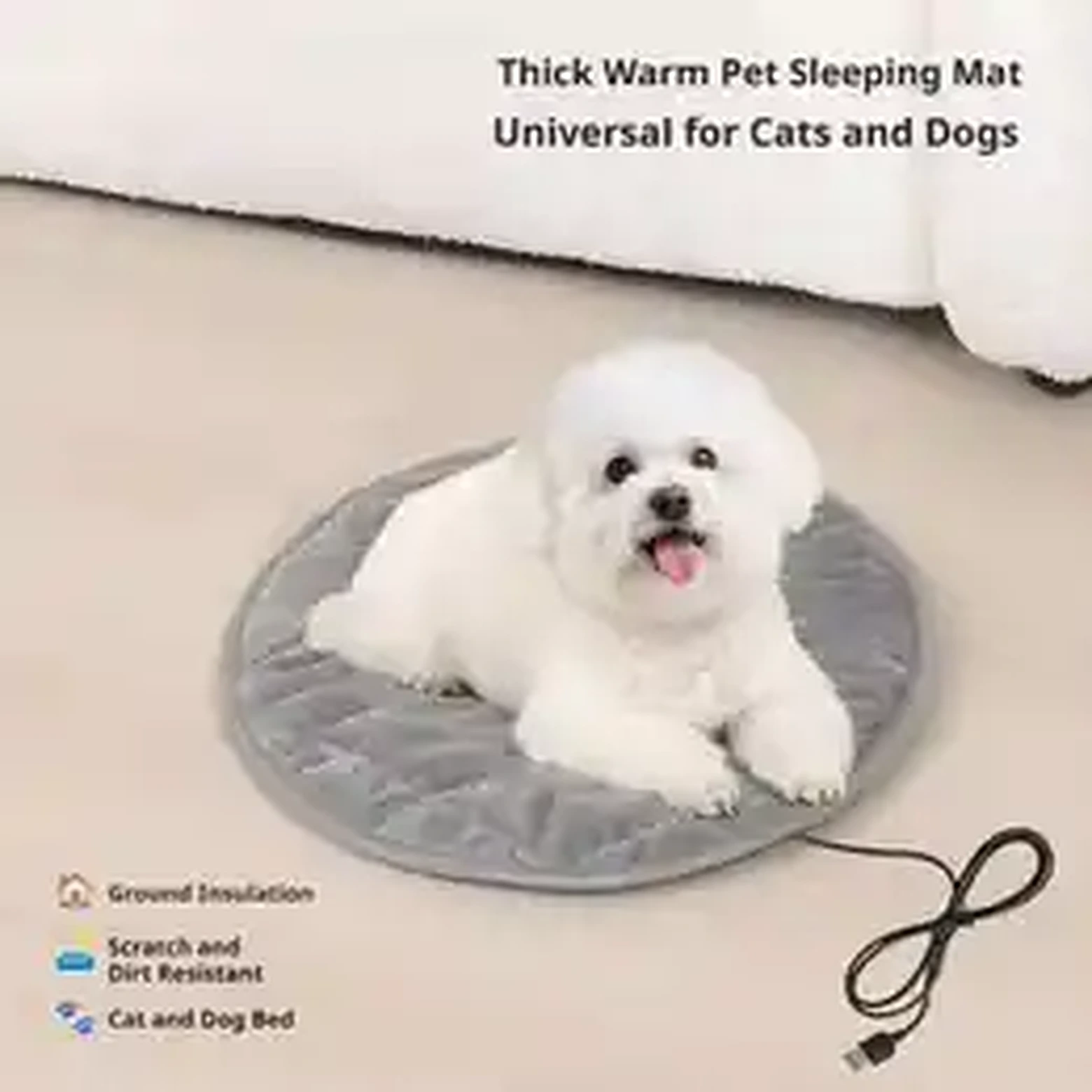 USB pet heating mat with dog