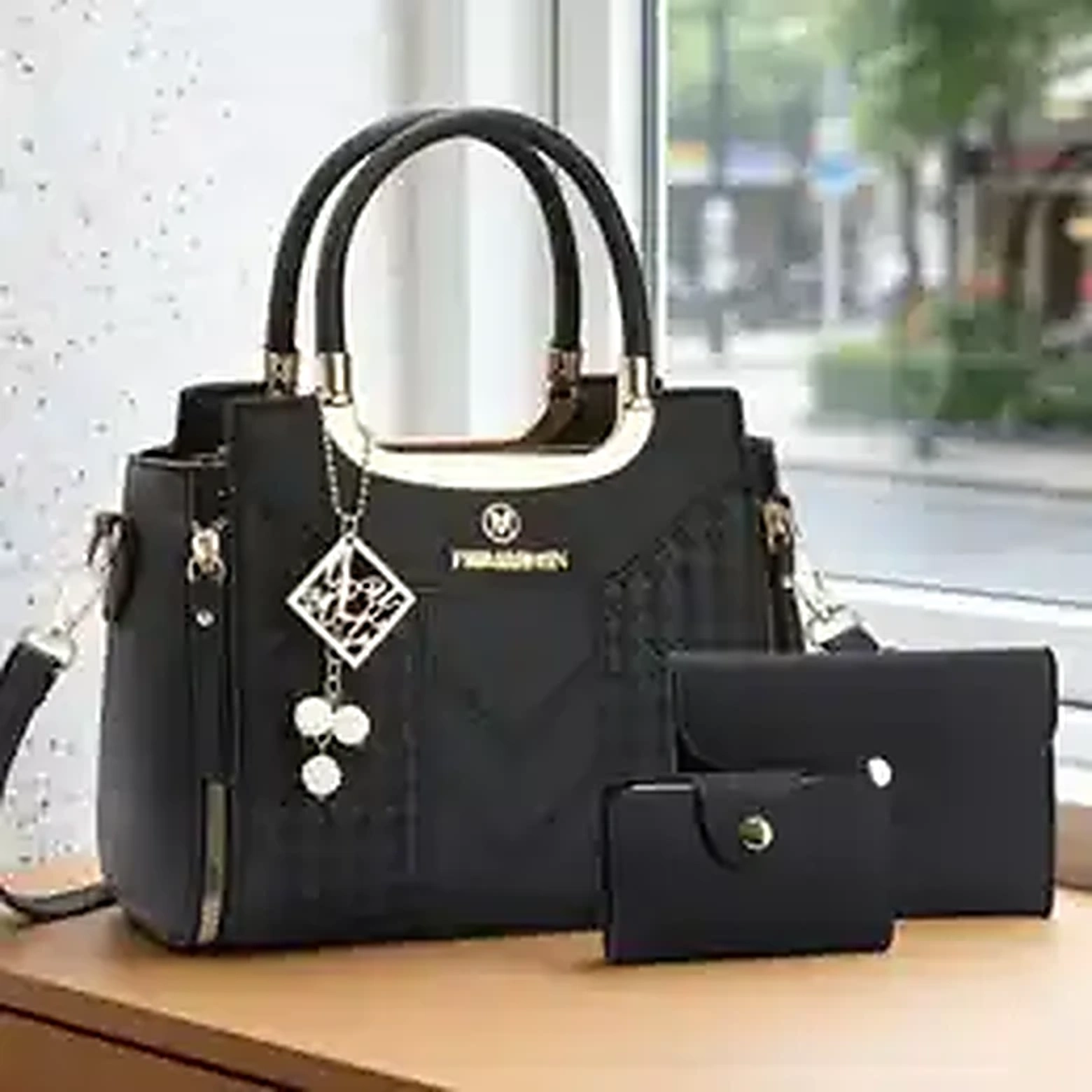 Brown 3-piece women's handbag set