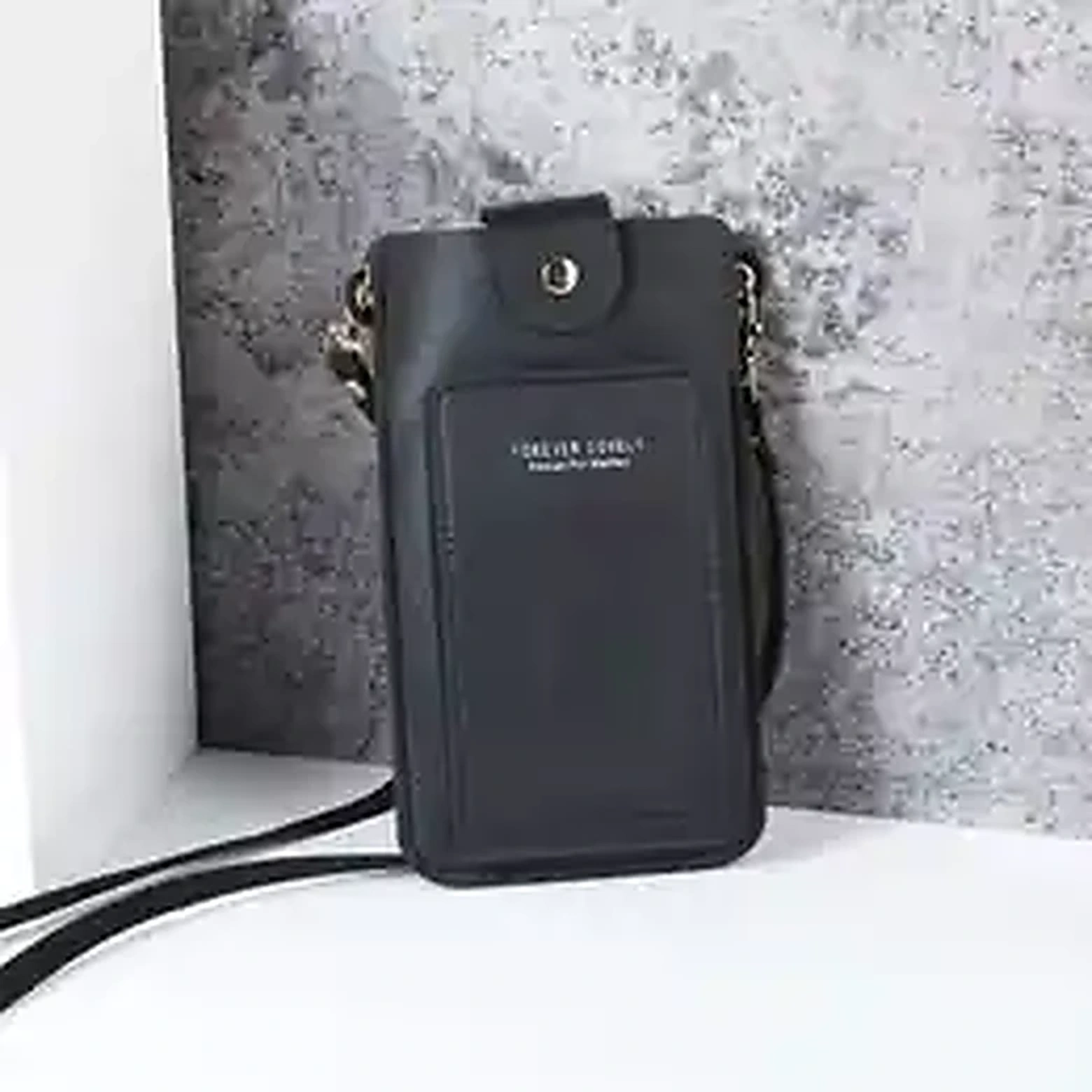 Women's crossbody mobile phone bag in black PU leather