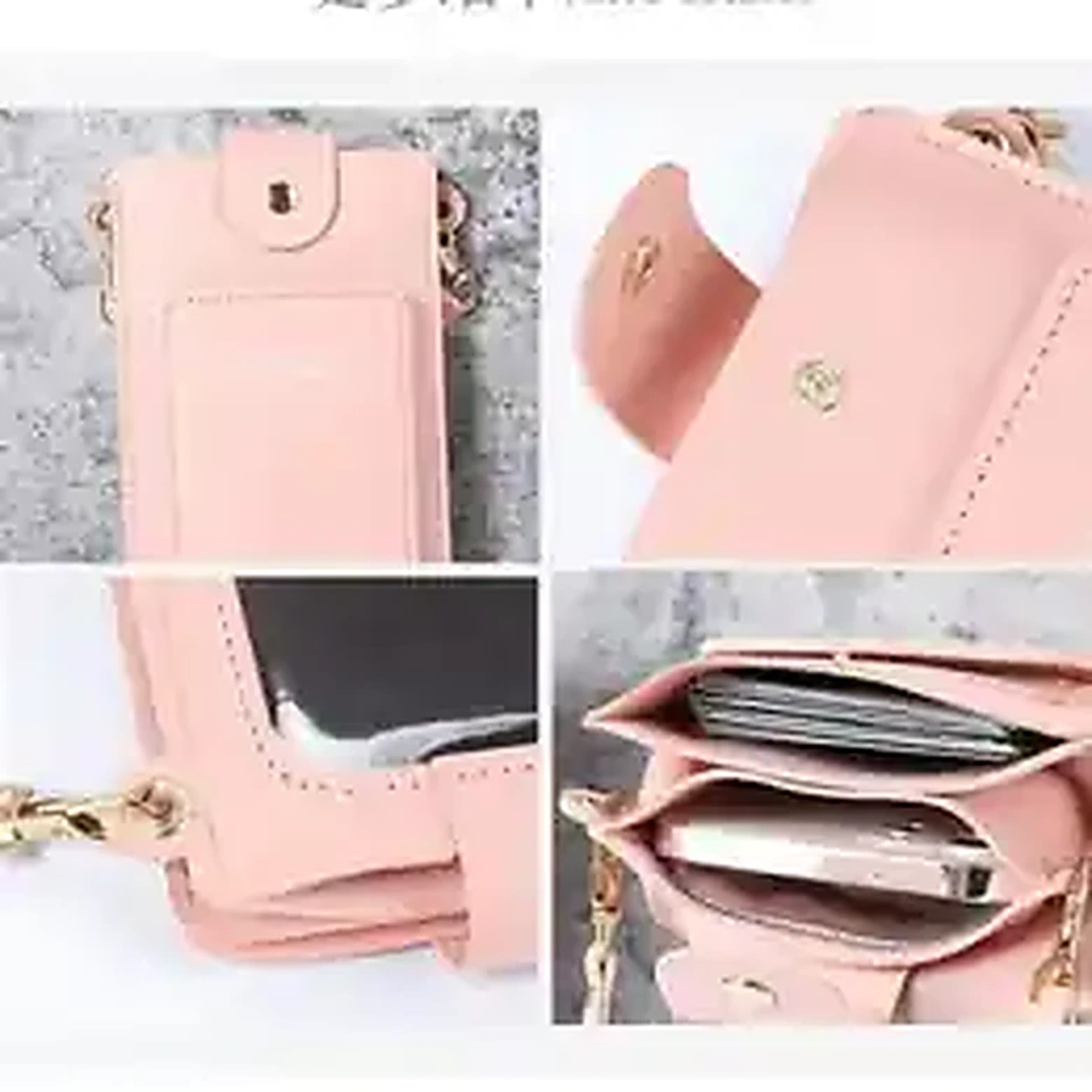 Pink crossbody phone bag with card and phone storage