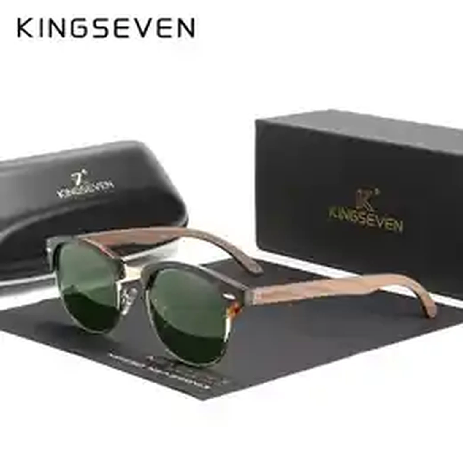 KINGSEVEN walnut sunglasses green lens view