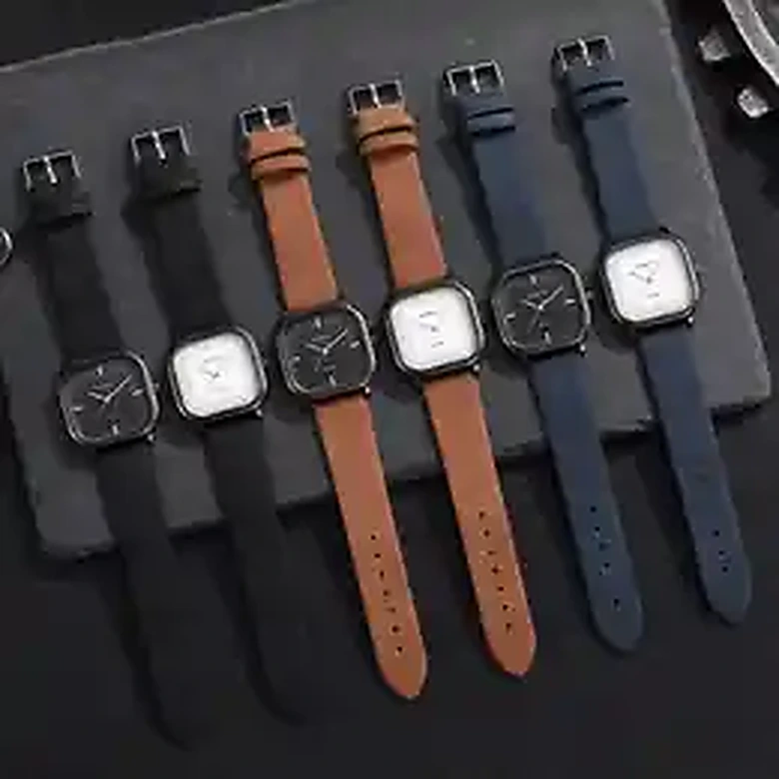 Fashion Square Dial Men's Watches Minimalist Quartz Watch Casual Leather Strap Wristwatch Reloj Hombre (Without Box)