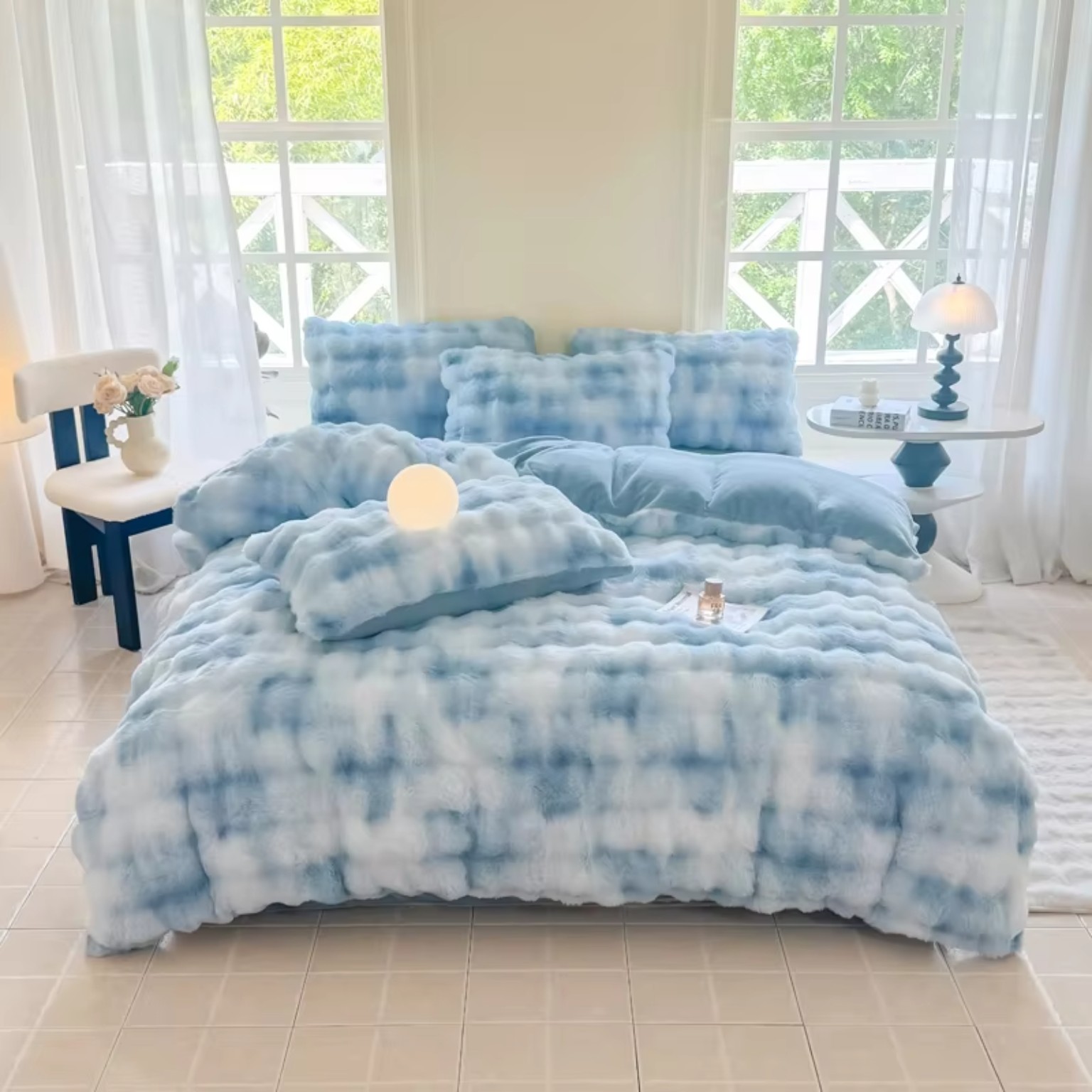Extra soft cozy bubble rabbit plush fleece duvet cover