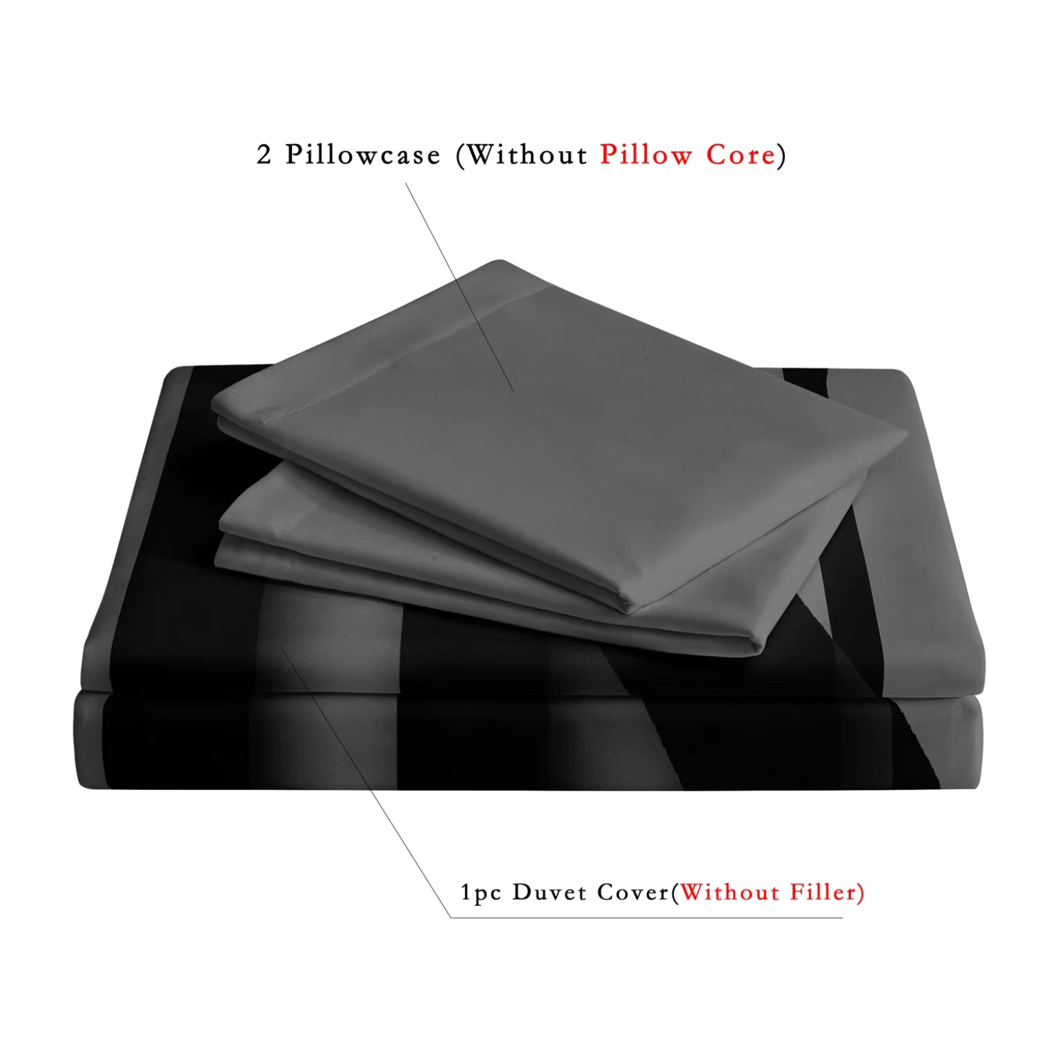 Three-piece duvet cover set contents without pillow cores