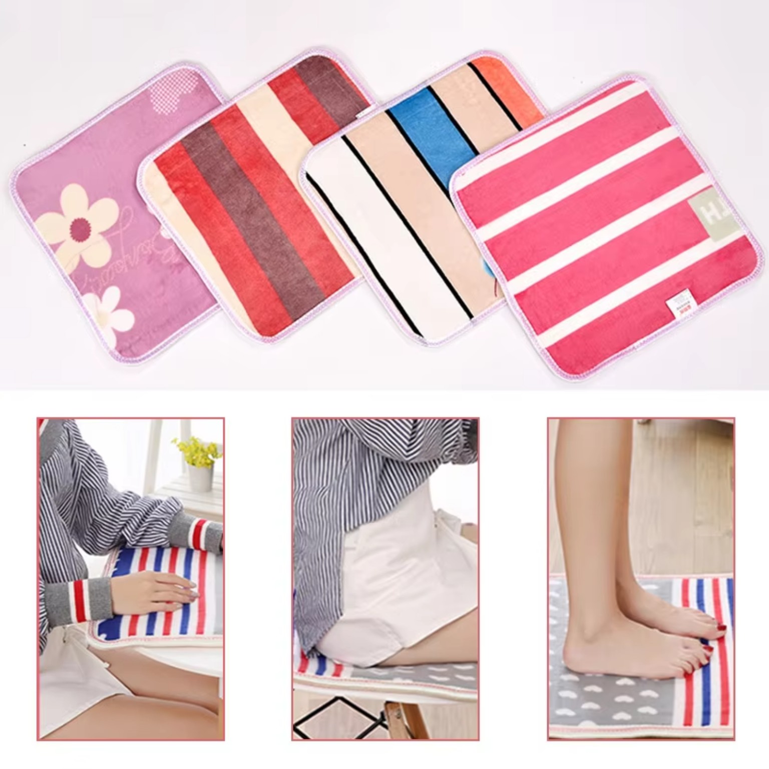 Heating pad shown for chair and foot use