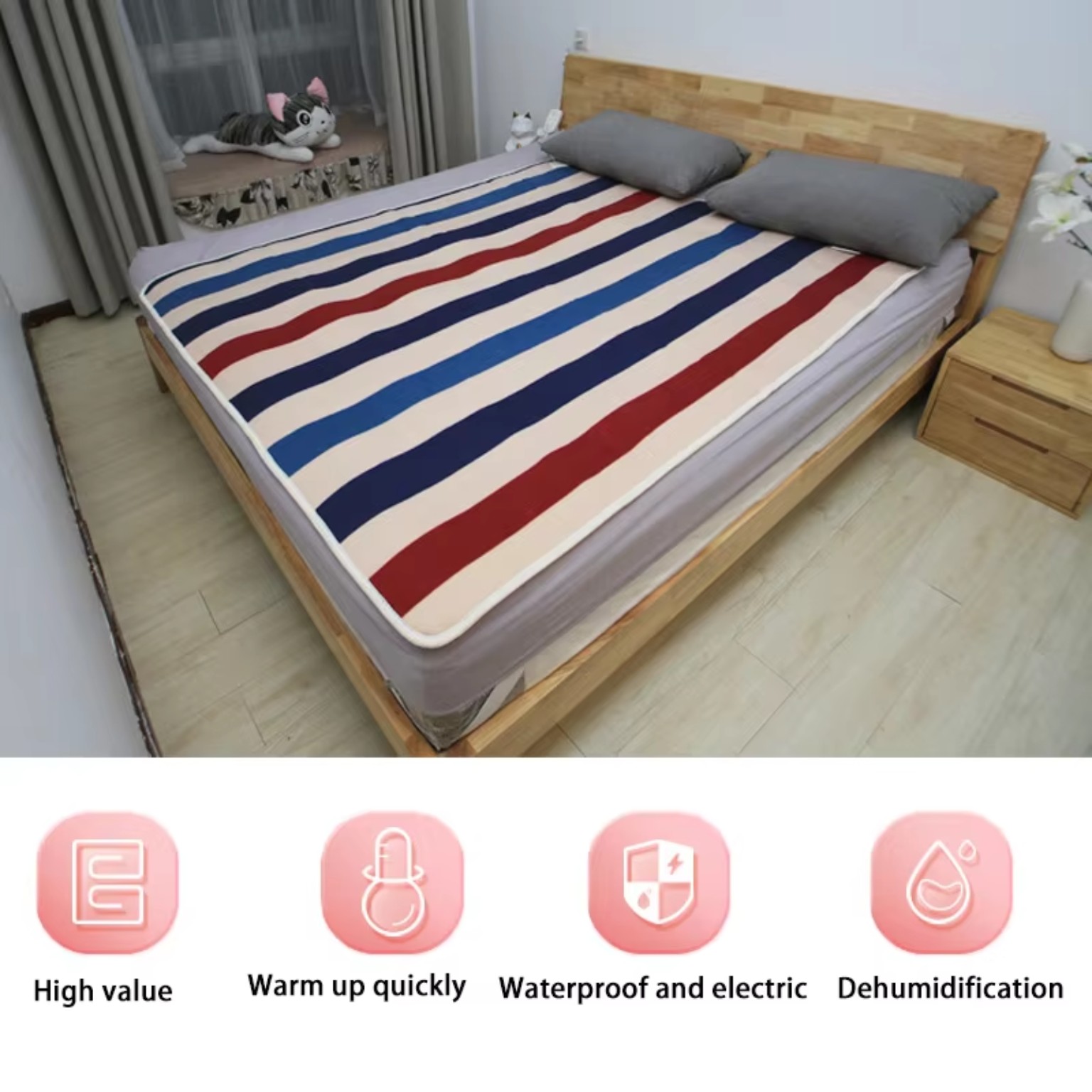 Electric blanket shown on a double bed