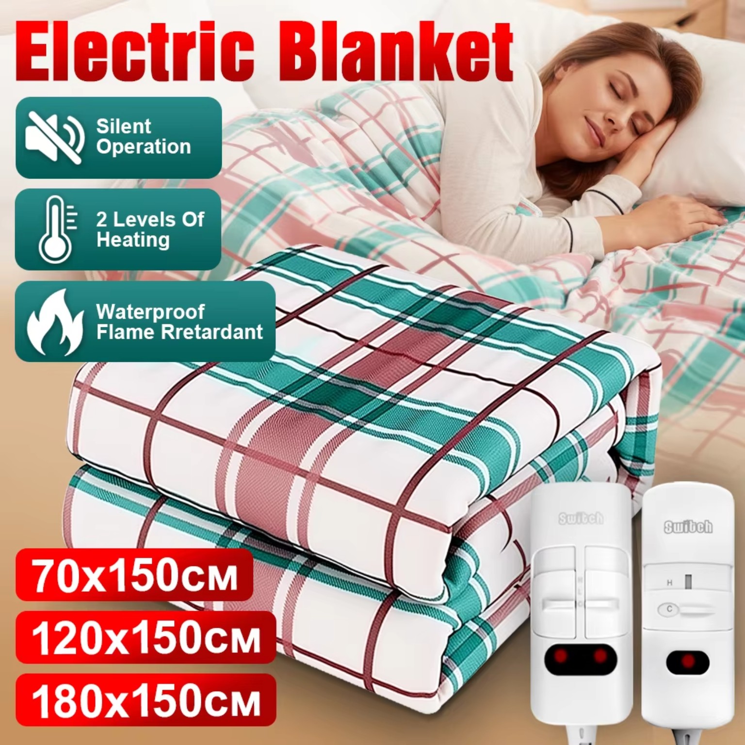 Plaid electric blanket in multiple size options