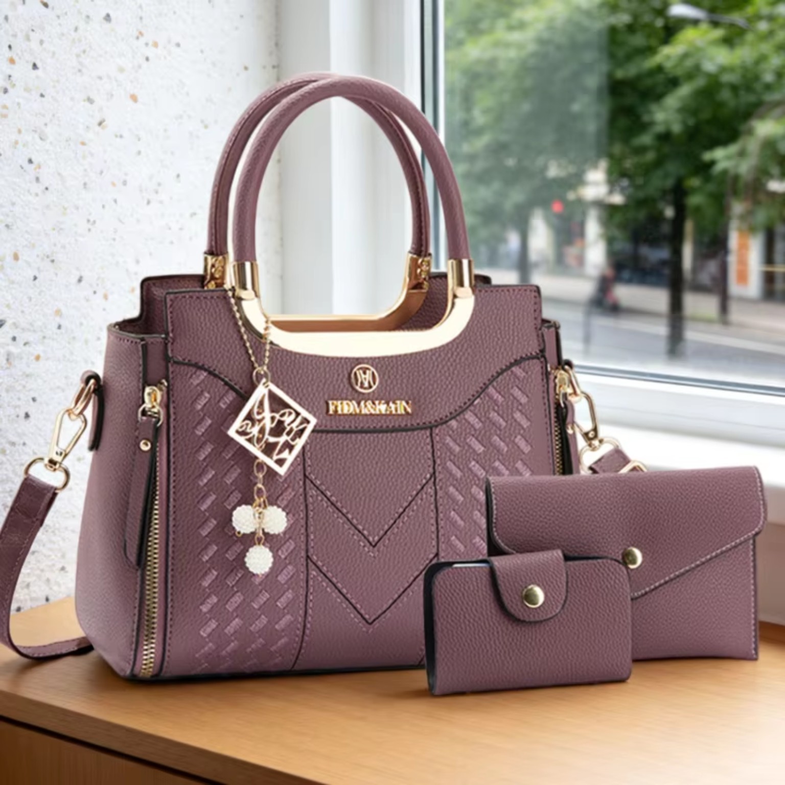 Grey 3-piece women's handbag set