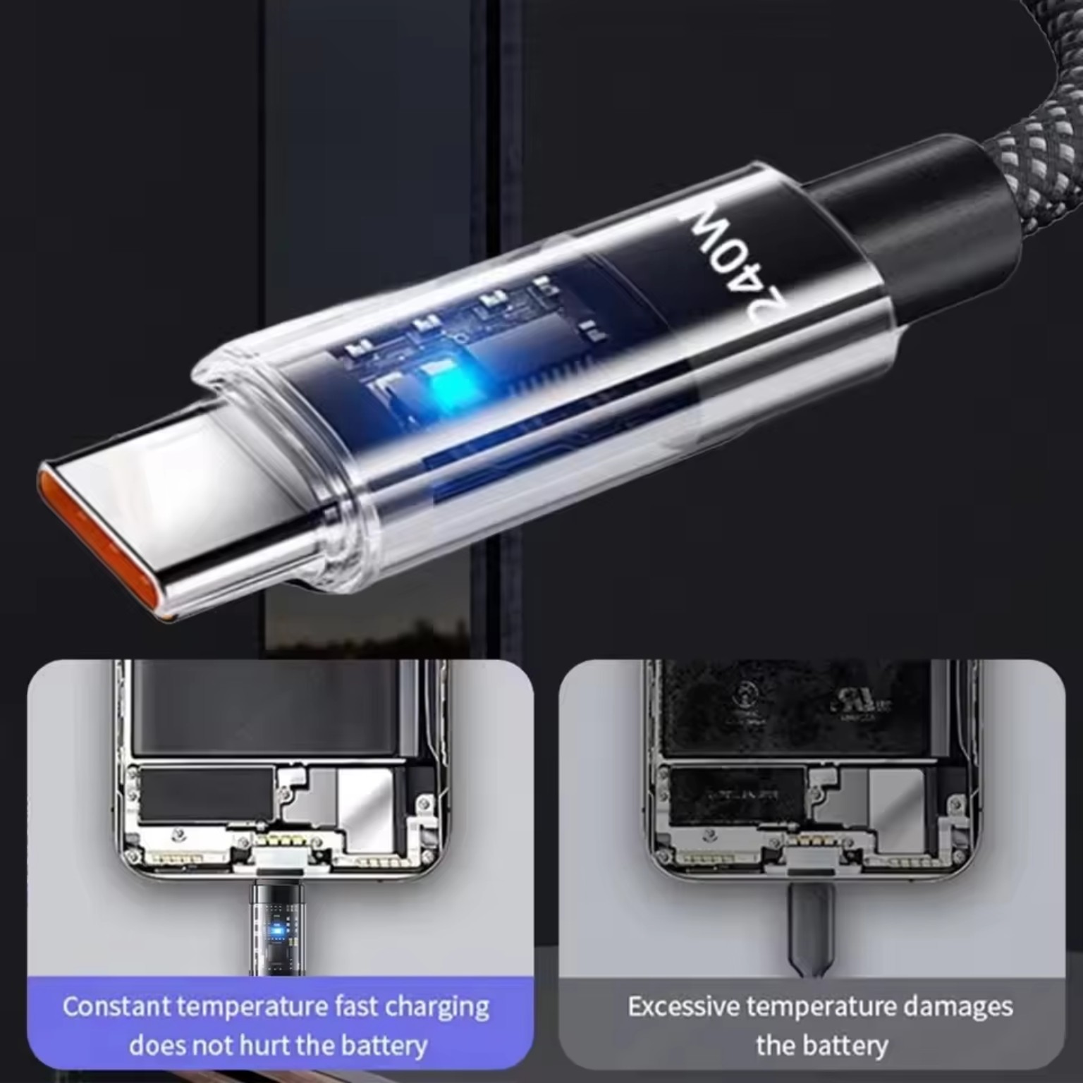 240W USB-C cable charging connector close-up