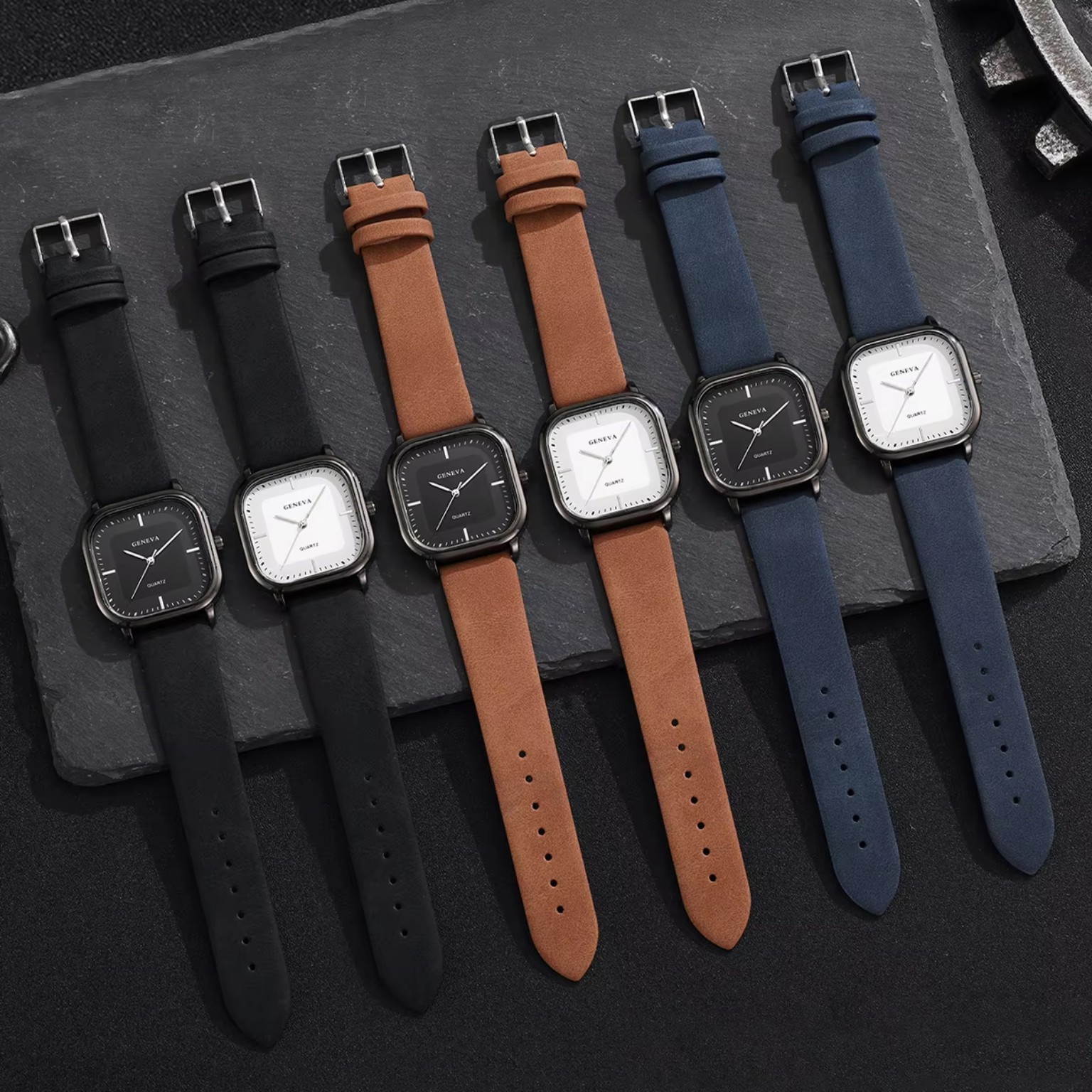 Fashion Square Dial Men's Watches Minimalist Quartz Watch Casual Leather Strap Wristwatch Reloj Hombre (Without Box)