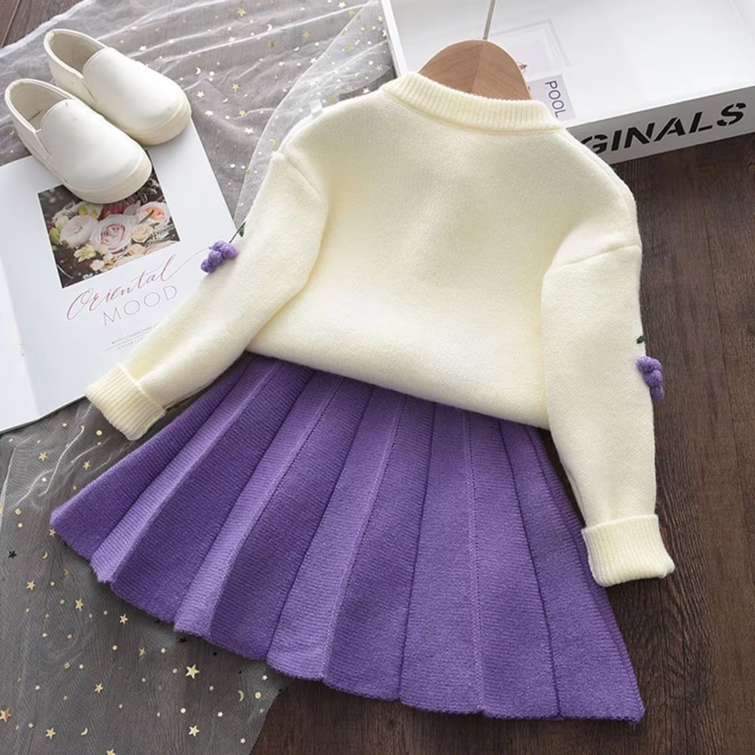 Bear Leader girls grape and strawberry knitted outfit options