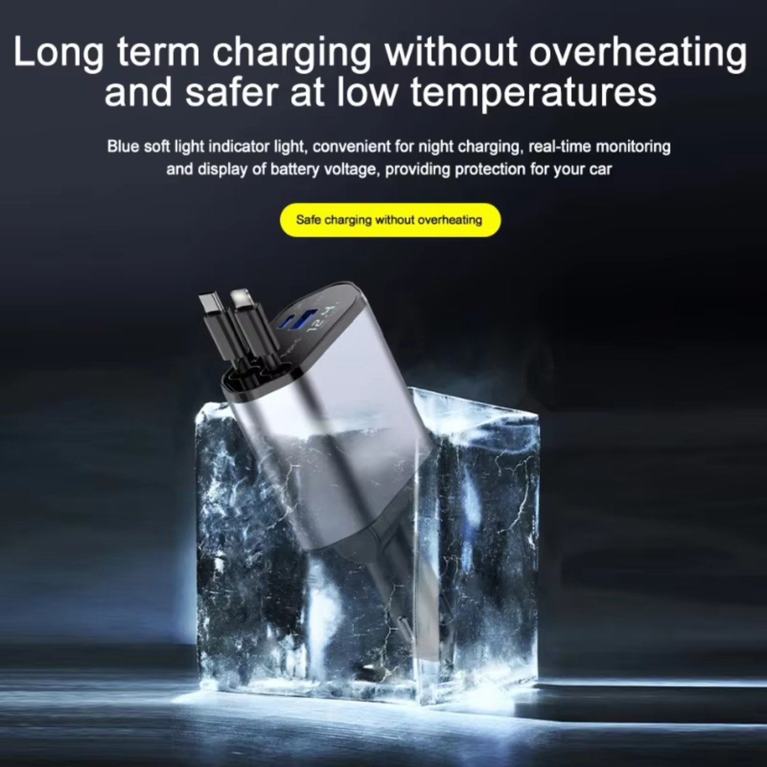Retractable Dual-Line Car Charger • USB + Type-C Fast Charging product image