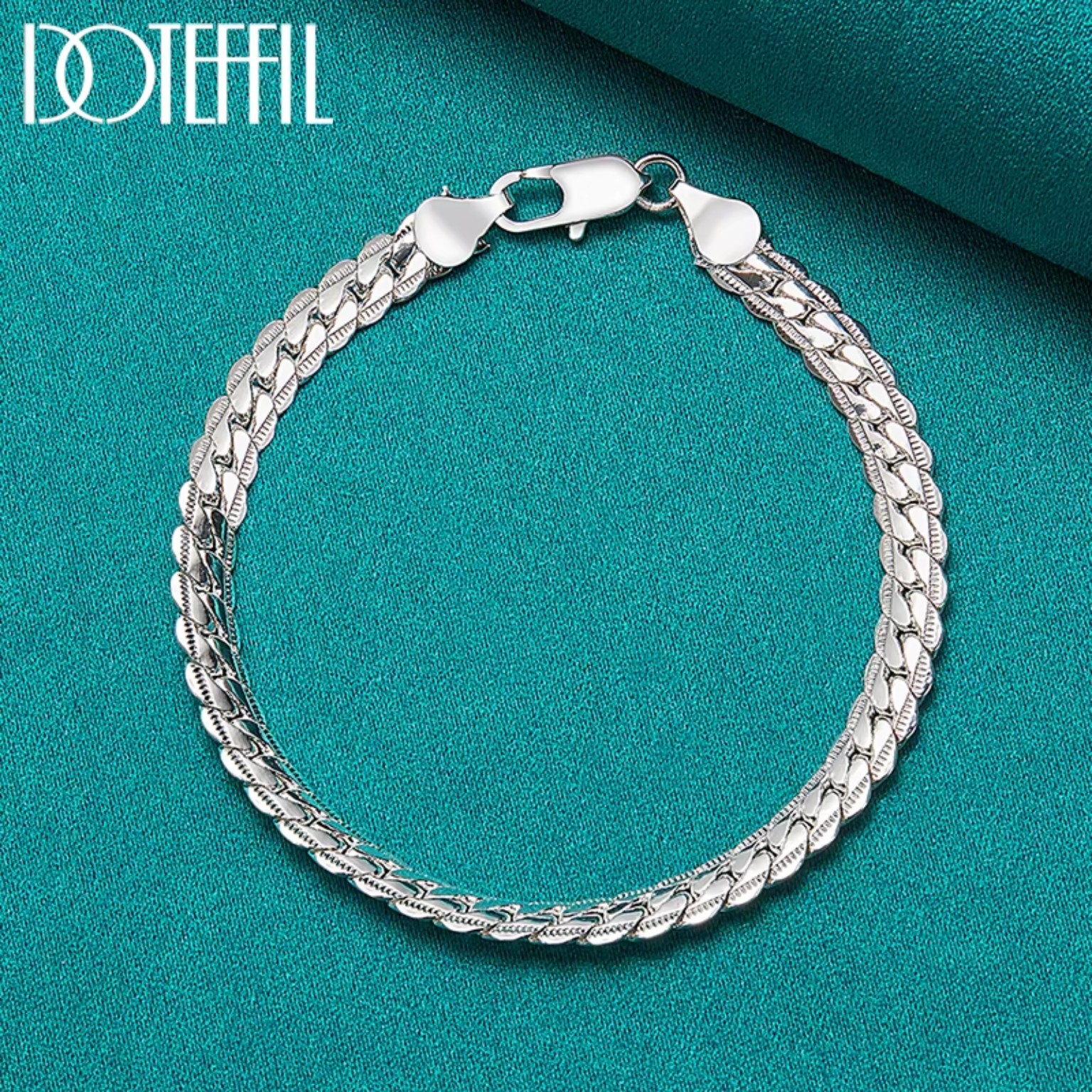 DOTEFFIL 925 Silver Bracelet 6mm flat side chain