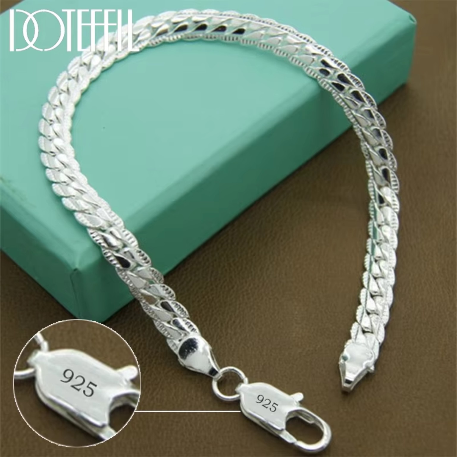 DOTEFFIL 925 Silver Bracelet — 6mm Flat Side Chain product image