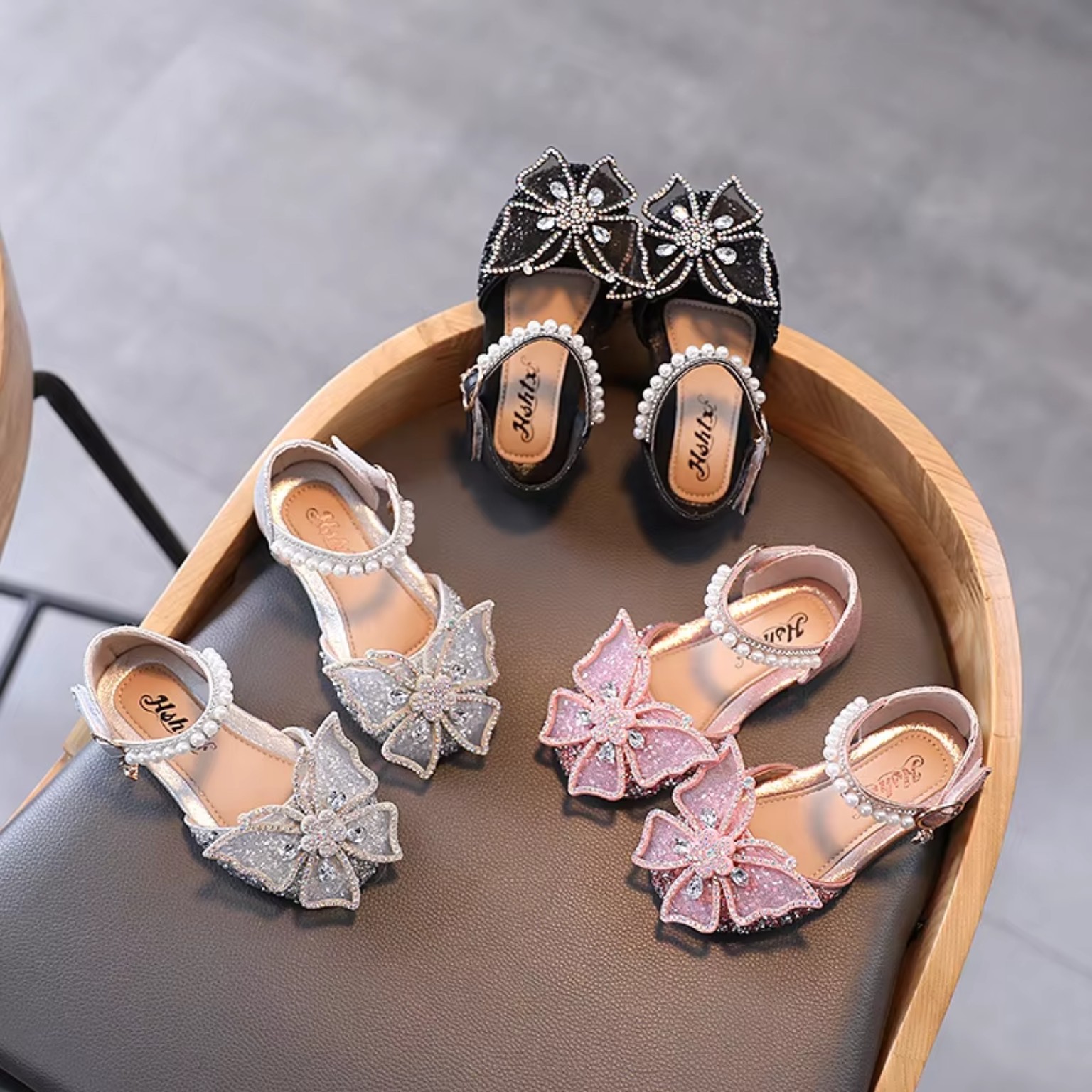 Girls Princess Bow Sandals – Rhinestone Sequin Dress Shoes product image