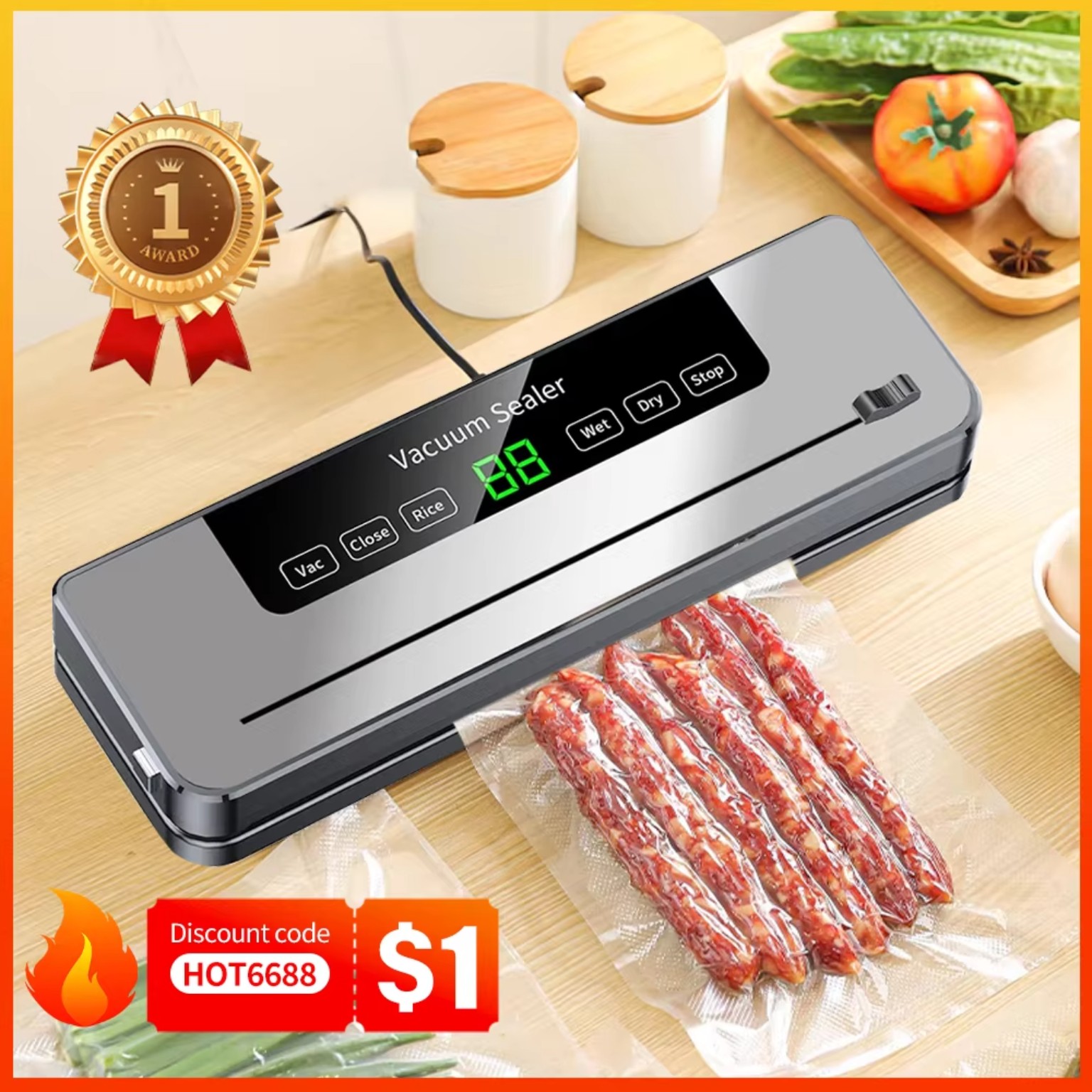 Electric Vacuum Sealer Food Storage Seal Dry Wet Built-in Cutter